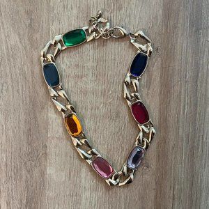 chunky gold choker with multicolored stones